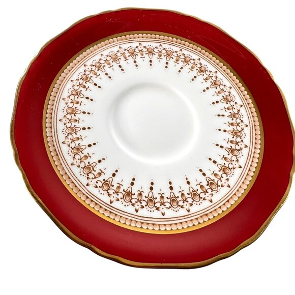 Vtg Royal Worcester Red Regency Tea Cup Saucer Set Of 2 Gold Trim England - Picture 12 of 15